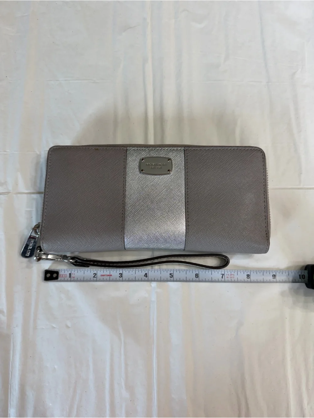Michael Kors Grey Wallet with Silver Stripe Wristlet